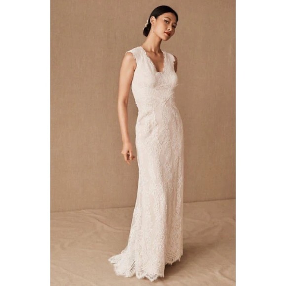 NWT BHLDN Tadashi Shoji Fiorelle Ivory Lace V Neck Wedding Gown Size 4 - Picture 1 of 14